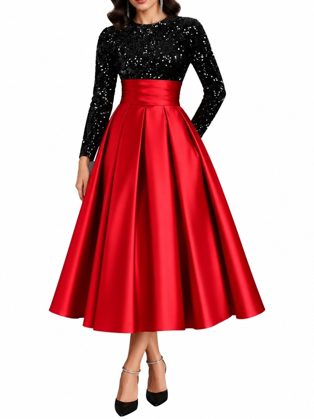 NWT Midi Dress Black Sequin Velvet Red Satin Minnie Mouse Costume Holiday Party